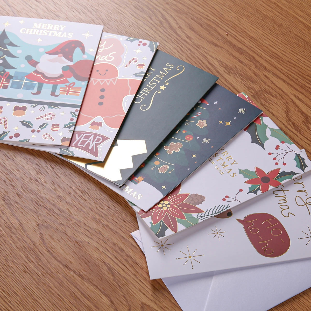 6 Pcs Christmas Greeting Cards with Envelopes Different Designs Gilding Printing