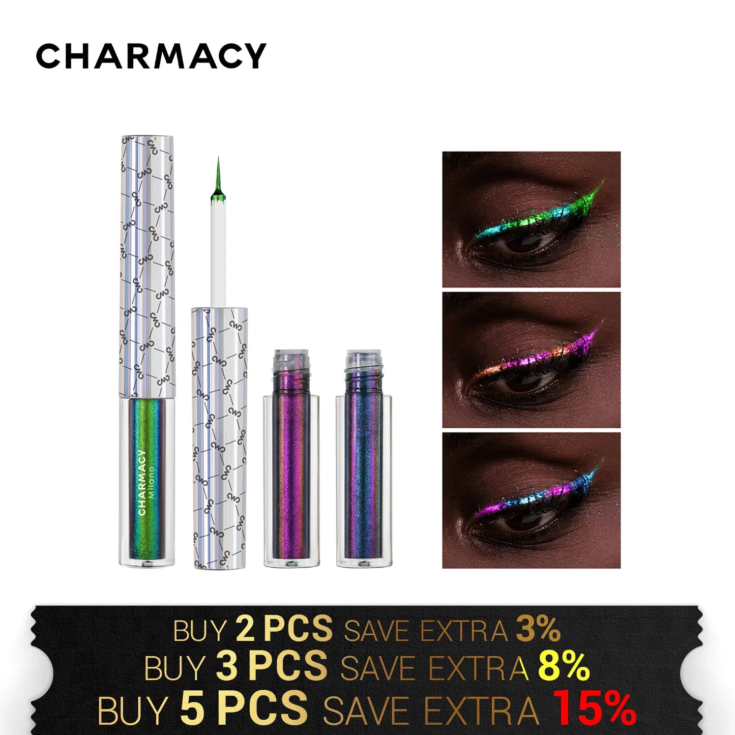 CHARMACY Chameleon Waterproof Liquid Eyeliner Glitter Long-lasting High Pigment Smudge-proof Eye Liner Makeup Cosmetic for Women