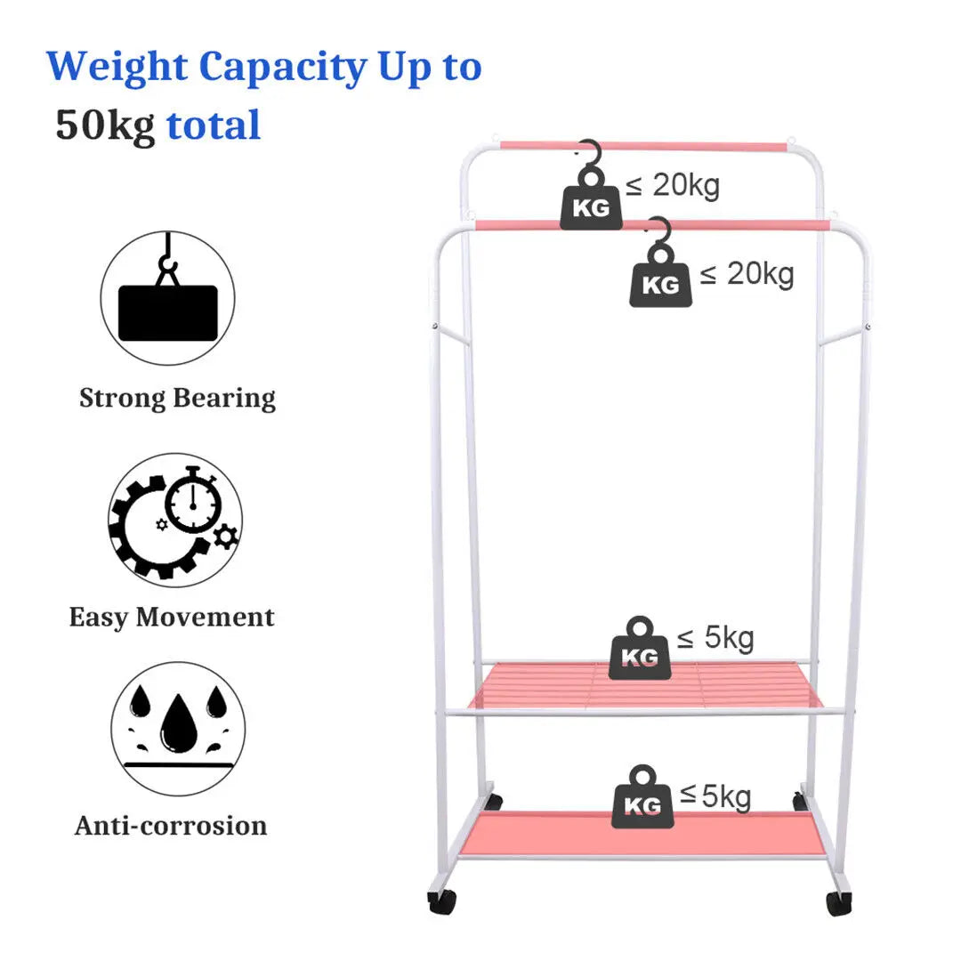 Heavy Duty Rolling Garment Rack Cloth Hanger Stand Metal Storage Shoes Organizer