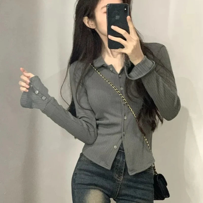 Polo Neck T Shirt for Women Spring Autumn Slim New Woman Tshirt Pretty Cheap Clothes Basic Korean Clothing Fashion 2025 Trend In