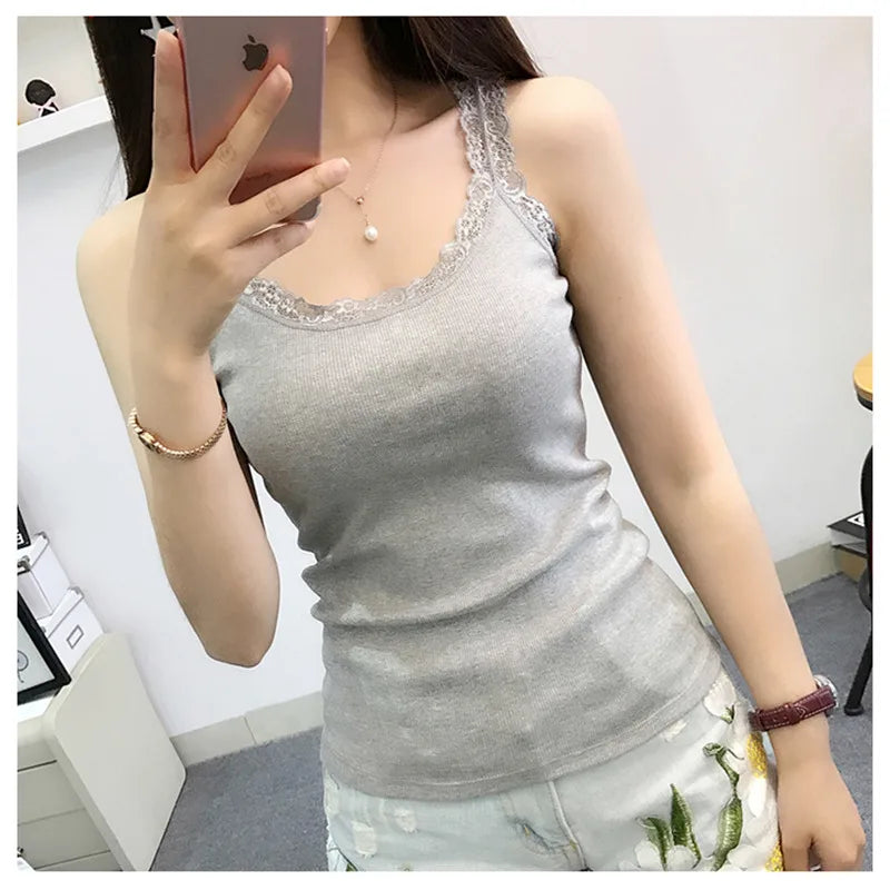 2024 Summer Top Women Sleeveless Lace Tank Top Sexy Women's T-shirt Vest Tank Tops Female Vest Tops White Black Underwear Women