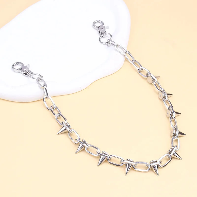 Punk Spike Rivet Tassel Keychain Jeans Decor Pants Chain Women Men Secure Wallet Key Chains Jewelry Gifts