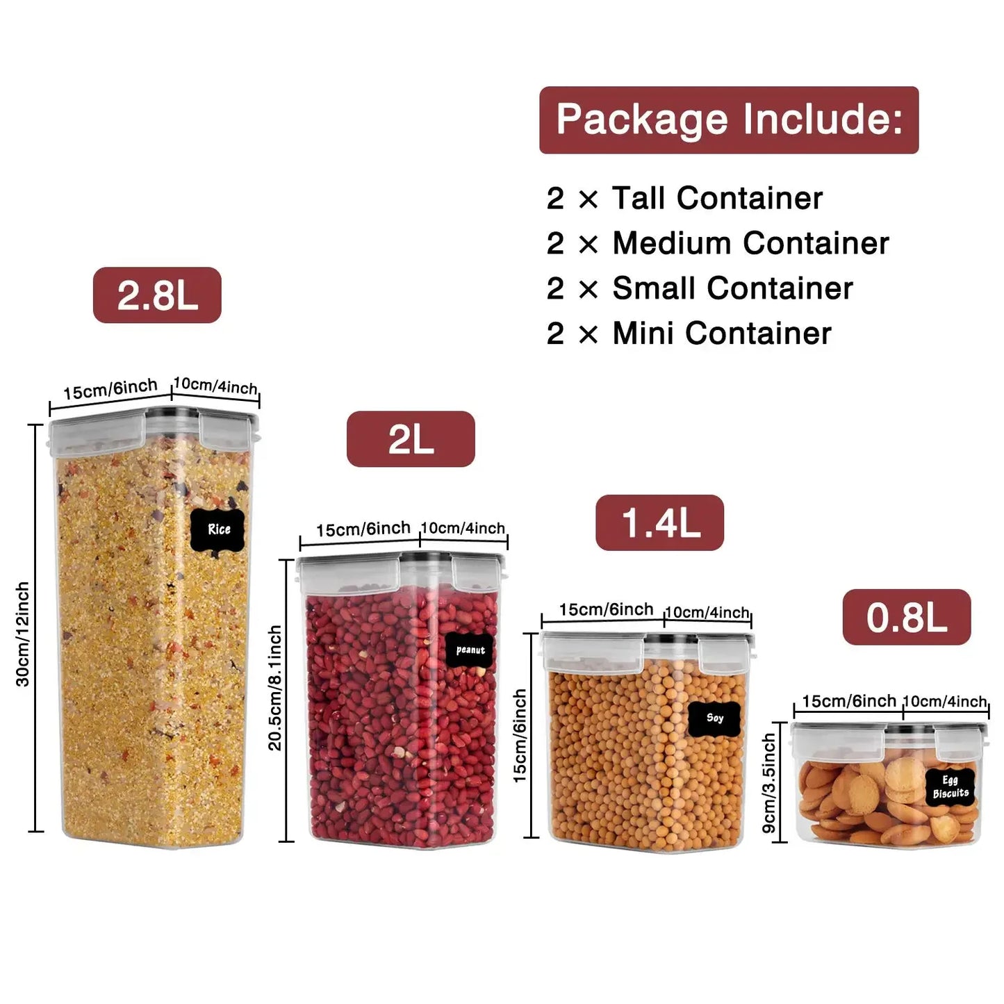 Food Storage Containers Kitchen Organizer and Storage Container with Lids Refrigerator Noodle Box Tank Sealed Cans 5Pcs Set