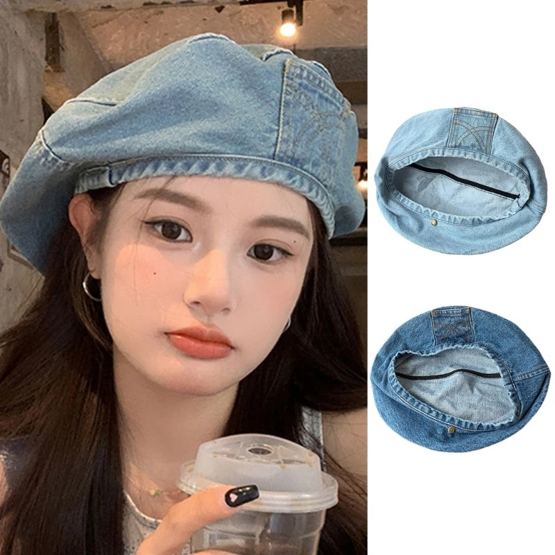 New Women Hat Denims Octagonal Beanie Hat Spring Summer Headwear