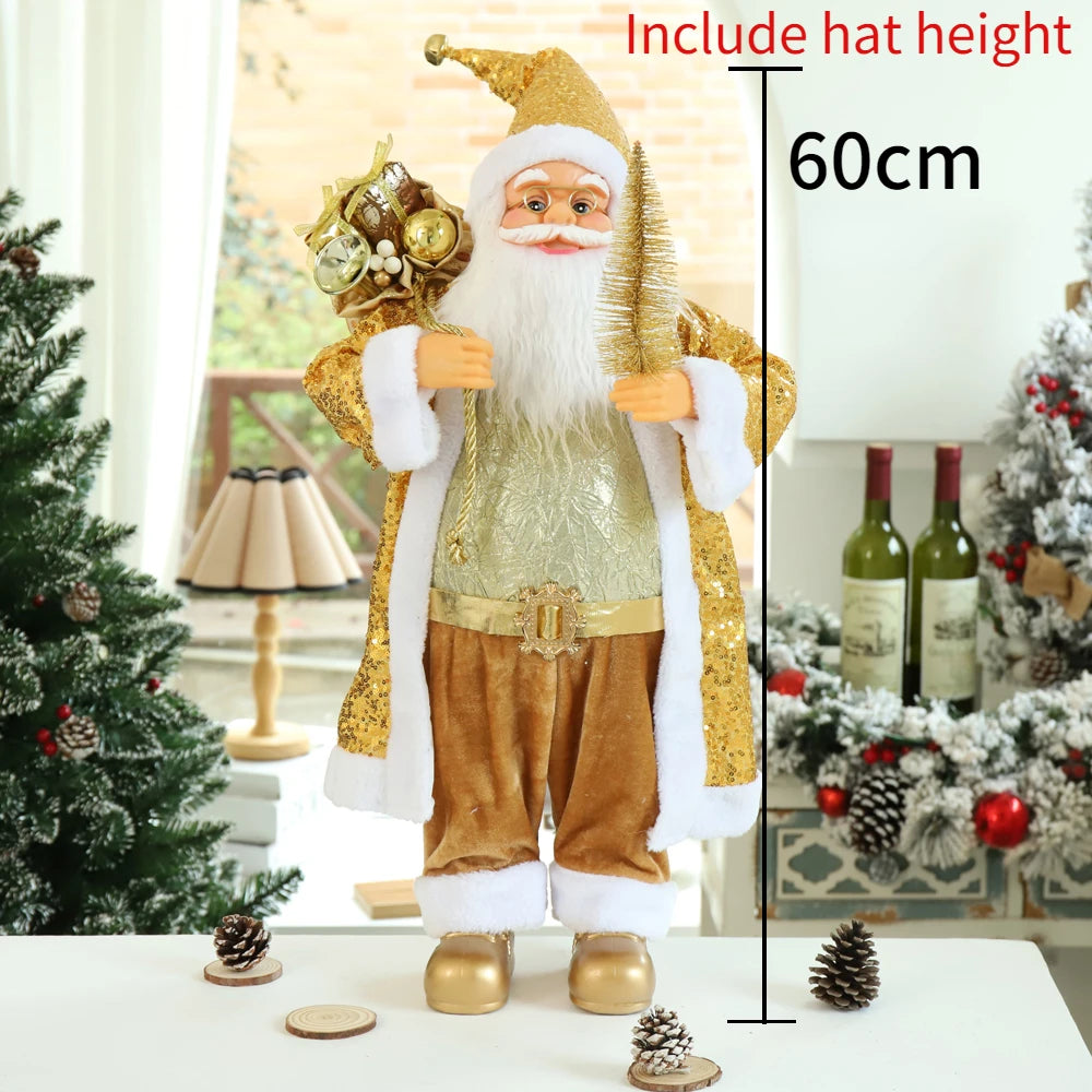 60cm Large Santa Claus Merry Christmas Decorations for Home Happy New Year 2023 Fabric Knitting Clothes Doll Window Decor