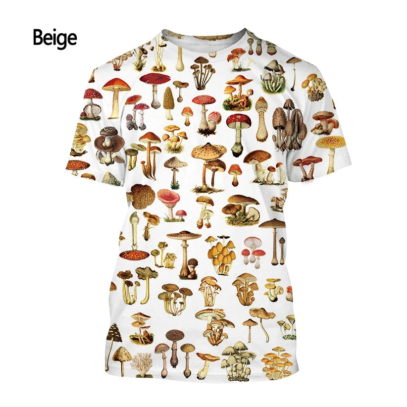 Men's and Women's Casual Short-sleeved T-shirt Tops New Fashion Mushroom Funny 3D Printed T-shirt