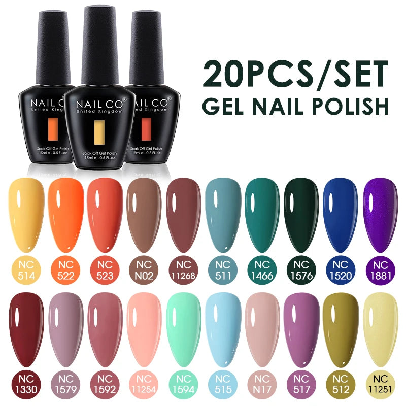 NAILCO 15ml 10/20pcs Gel Nail Polish Set Spring Summer Color UV Gel Nail Art All For Manicure  Gel Paint For DIY Professionals