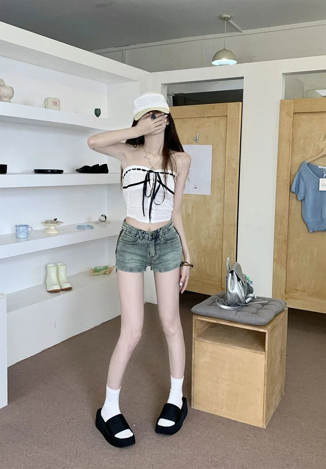Light Blue Tight Short Jean Pants Woman Comfy Summer Aesthetic 2000s Clothes Y2k Elegant Youthful XL Kpop Denim Shorts for Women