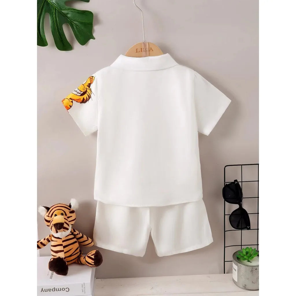 1-6 Years Kids Boy 2PCS Clothes Set Cartoon Cute Tiger Short Sleeve Shirt+Shorts Fashion Style Suit Child Birthday Party Outfits