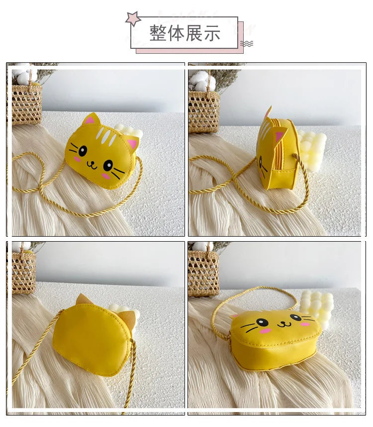 New Children's Mini Handbags Baby Girls PU Leather Small Shoulder Crossbody Bags Cute Cat Kids Coin Purse Wallet Money Bag