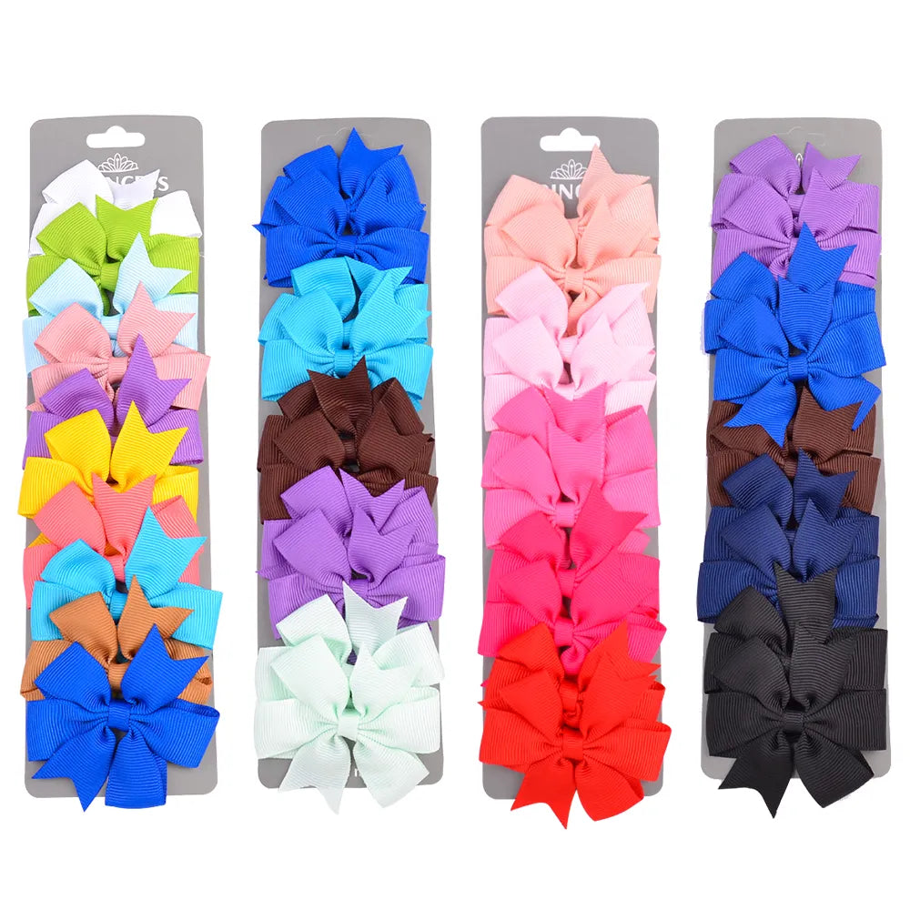 10PCS/Set Winter Solid Grosgrain Ribbon Hair Bows With Clips Girls Small Bow For Children Headwear DIY Kids Hair Accessories 434