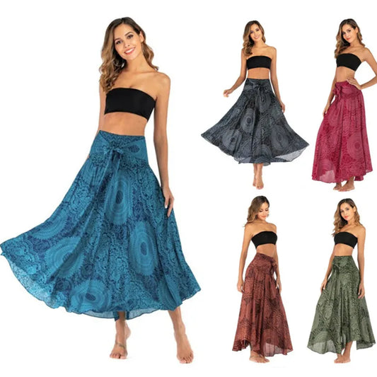 Fashion Summer Long Skirts Women Bottom Boho Vintage Print Maxi Skirt Woman Clothes Harajuku Saia Jupe Femme Bohemian Faldas