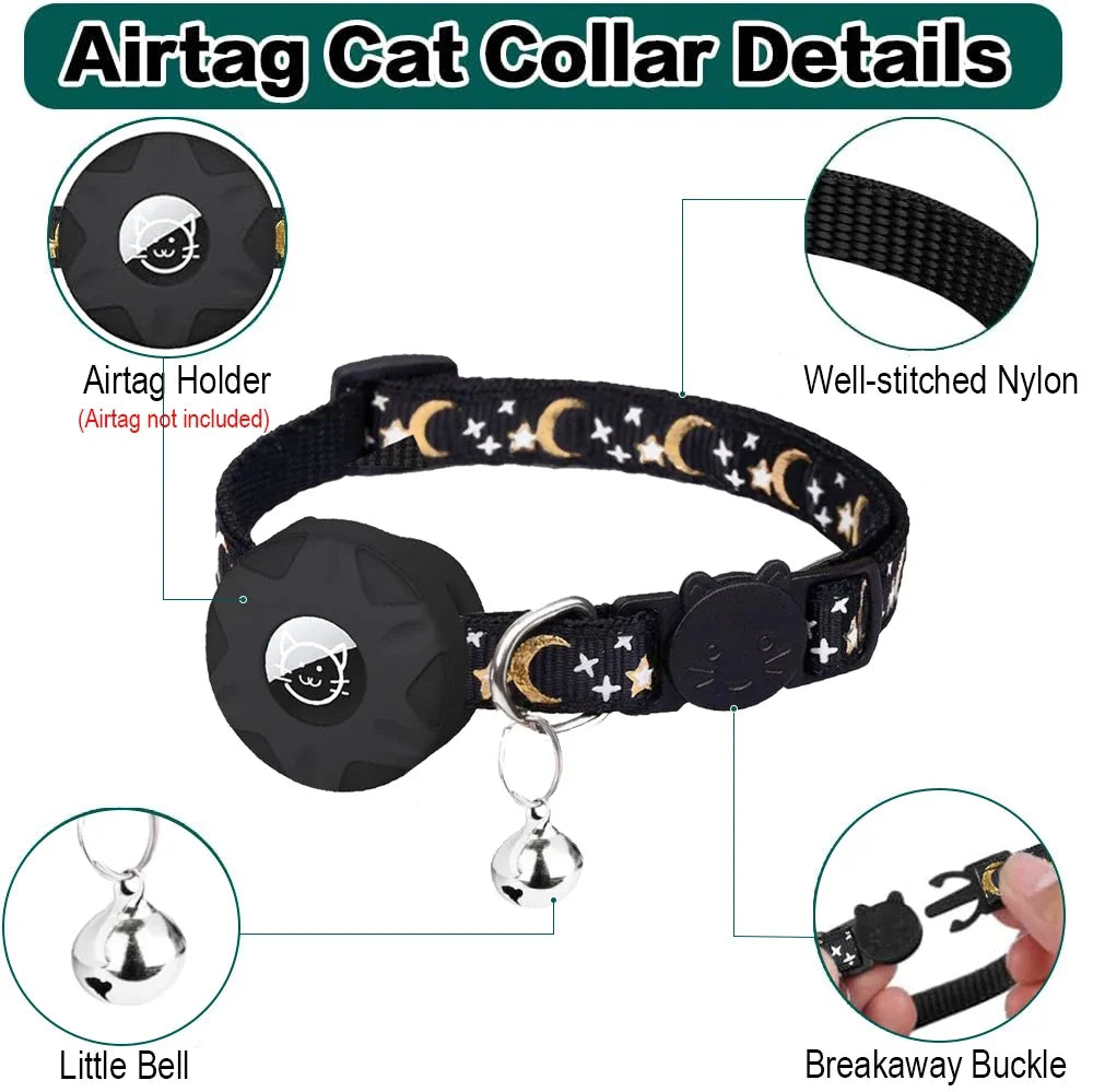 For Apple Tag Cat Collar, Reflective Kitten Collar with Airtag Holder and Bell for Girl Boy Cats Dogs ,Safe Breakaway Necklace