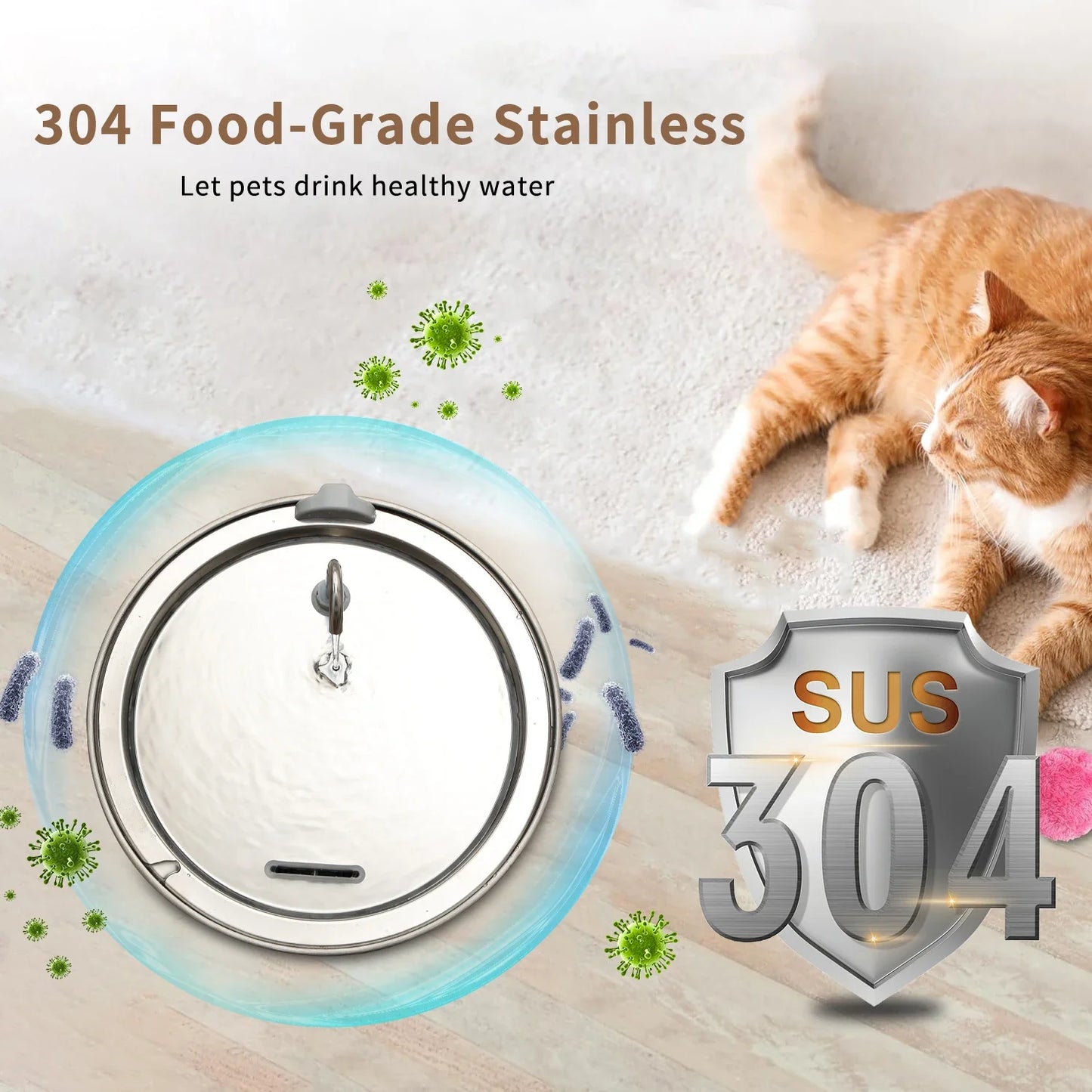 8L Dog water fountain Stainless Steel water dispenser for dogs cats smart Pet water Dispenser for Large Dogs Cat with Sensor