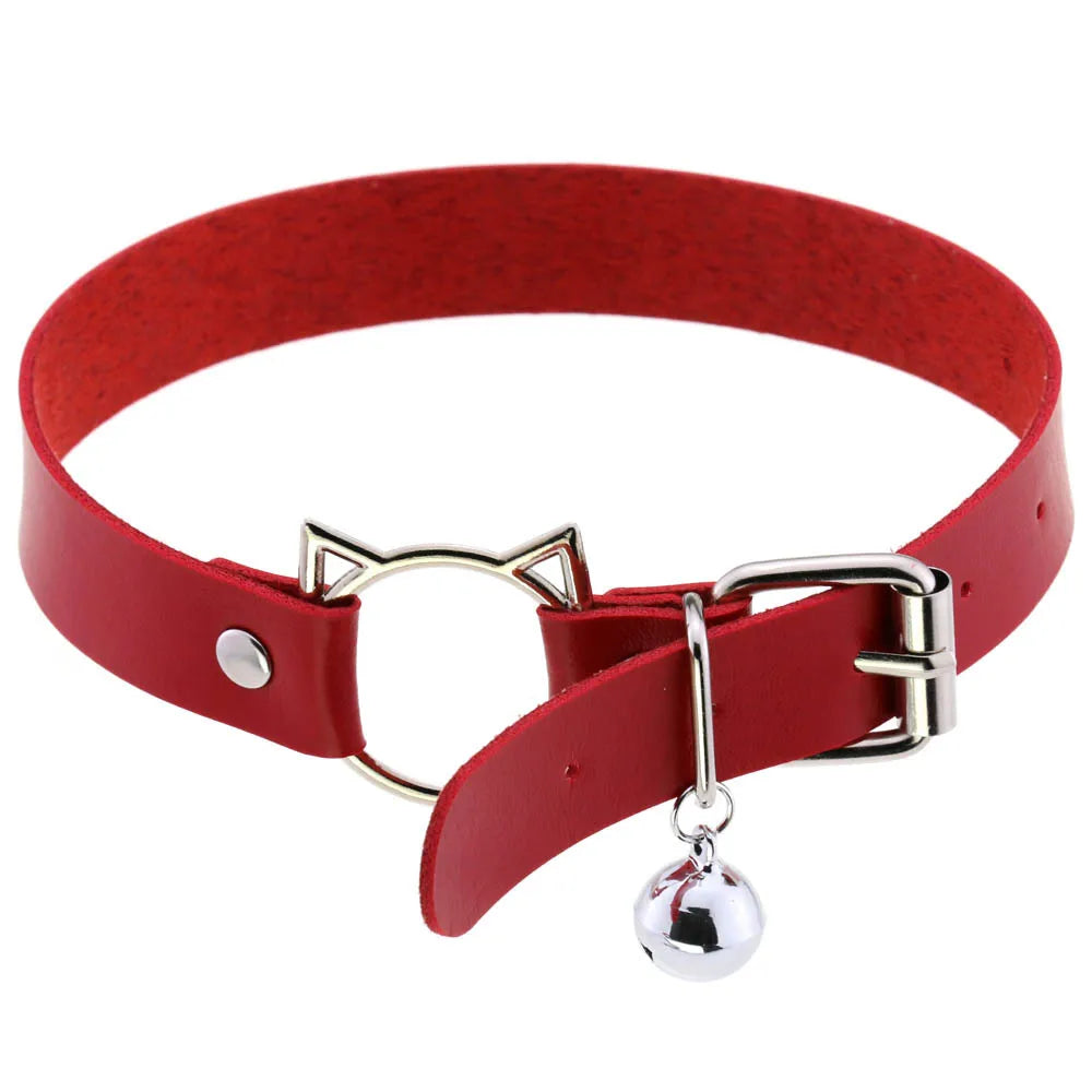 Red Leather Spiked Choker Punk Collar Women Men Bat Heart Chocker Chunky Necklace Goth Jewelry Metal Gothic Emo Accessories