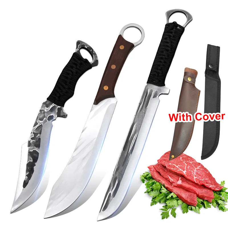 Survival Knife Outdoor Camping Hunting Knife Cleaver Meat Chicken Kitchen Knives Straight Butcher Boning Knife Chef Cooking Tool