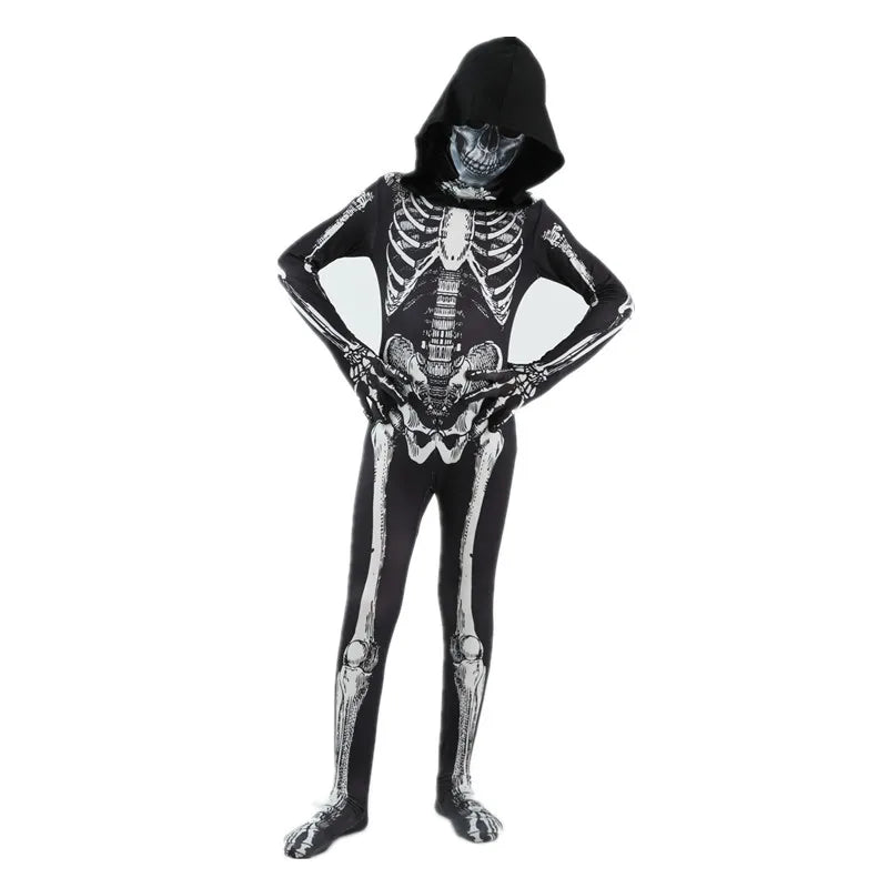 Kids Skeleton Pattern Men's Horror Hoodie Dark Ghost Styling Halloween Horror Skeleton Jumpsuit for Men and Women Costumes