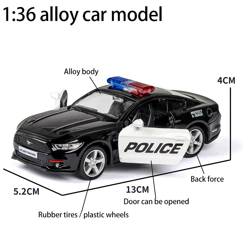 1/36 Diecast Alloy Police Car Models Challenger 2 Doors Opened With Pull Back Function Metal Sports Cars Model For Children Toys