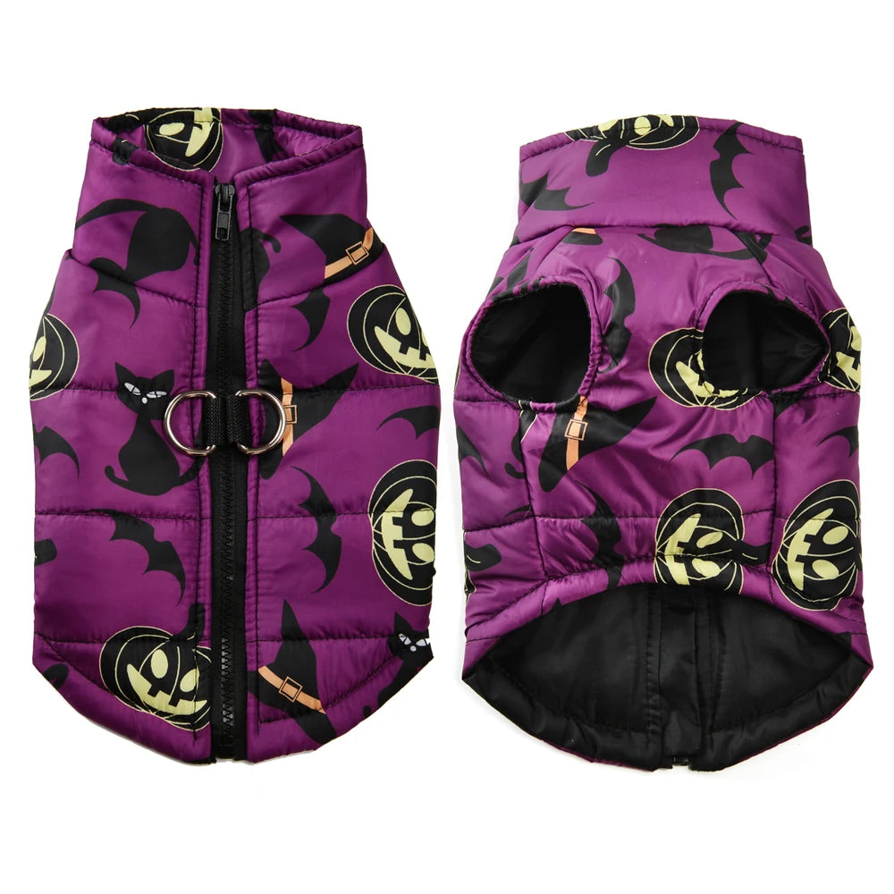 Winter Warm Puppy Clothes Halloween Print Pet Waterproof Jacket Coat For Small Dogs Cats Pumpkin Party Yorkies Costumes Outfits