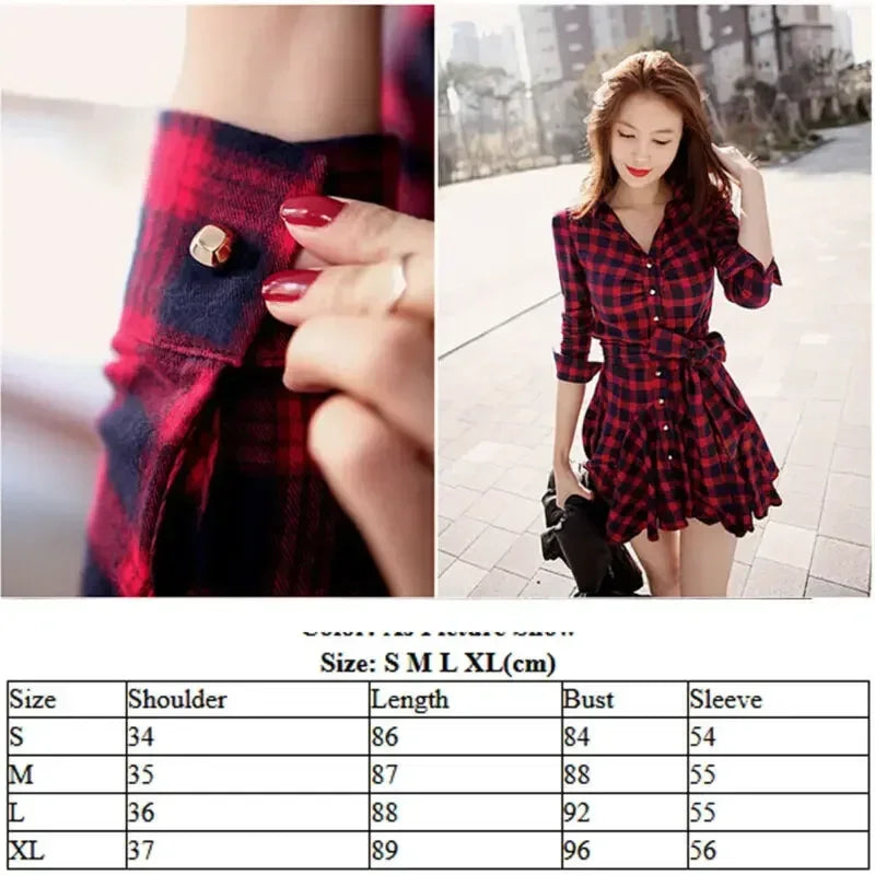 Fashion Womens Lady Long Sleeve Ruffles Office Ladies Casual Flannel Plaid Check Button Down Top Layer Shirt Dress