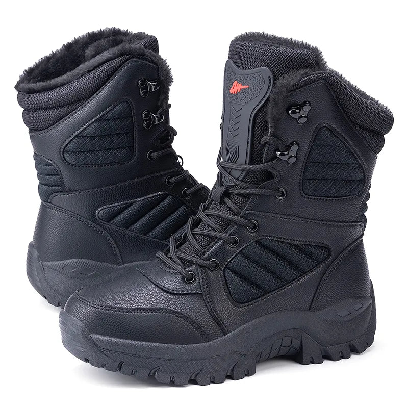 Brand Winter Men's Boots Plush Warm Snow Boots Outdoor Fashionable Combat Boots Army Boots Waterproof Leather Male Hiking Boots