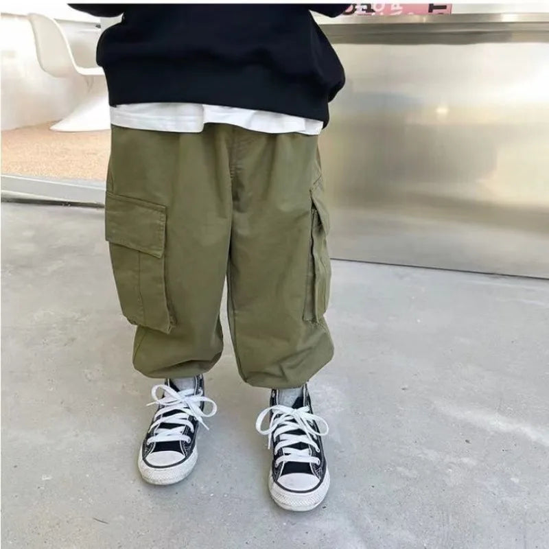 Autumn Kids Solid Cargo Pant Boys Thin Elastic Waist Sweatpant 2+y Young Child Clothes Spring Girls Elastic Waist Sport Trousers