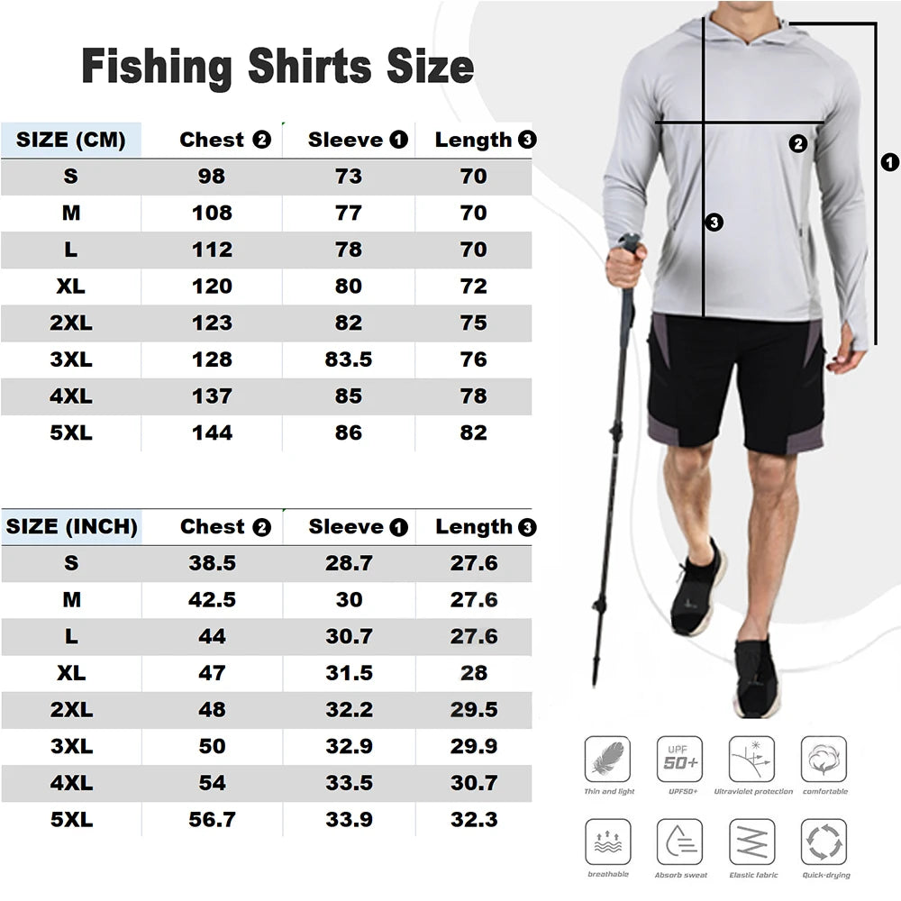 Fishing Shirt Summer UPF50+ Performance T Shirt Hood Long Sleeve Fishing Hiking Breathable Fishing Clothing