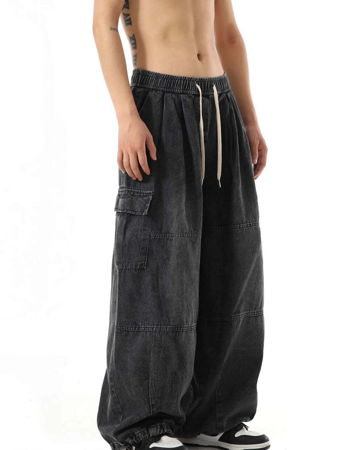 Y2k Black Baggy Cargo Jeans Trousers Men Streetwear Casual Hippie Jogging Wide leg Oversize Long Male Denim Pants