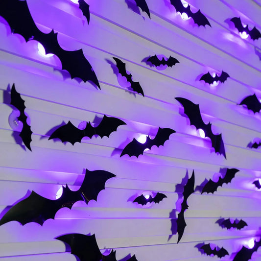 Halloween 3D Bats Light Wall Decor,Realistic PVC 3D Bats Sticker Lights for Home Indoor Outdoor Halloween Party Wall Decoration