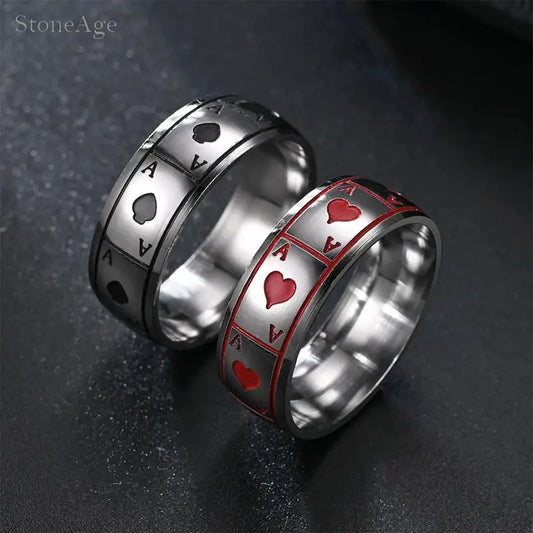 Punk Titanium Steel Couple Rings For Men Women Poker Ace Of Spades Oil Drop Rock Hiphop Fashion Jewelry Wholesale Dropshipping