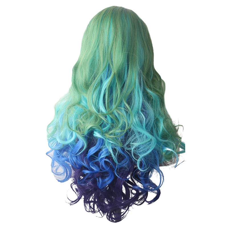 Synthetic Hair Blue Rainbow Wig With Bangs Wavy Party Cosplay Female Wigs For Women Long Anime Wig Colored Red Pink Brown Yellow