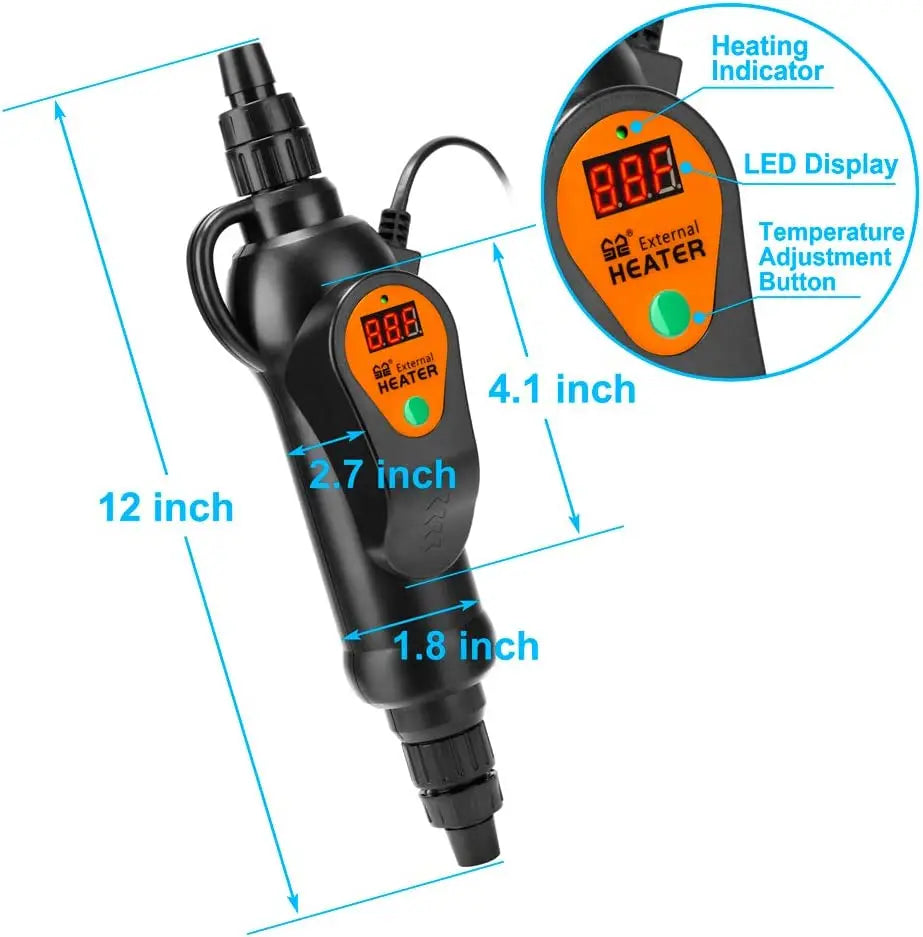 Aquarium Fish Tank Adjustable Temperature External Heater LED Digital Adjustable Heating Rod Constant Temperature Control Temp