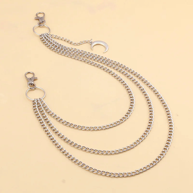 Punk Metal Cross Rivet Layered Chain Keychains for Men Women Waist Key Chain Wallet Jeans Hip-hop Pants Belt Jewelry Accessories