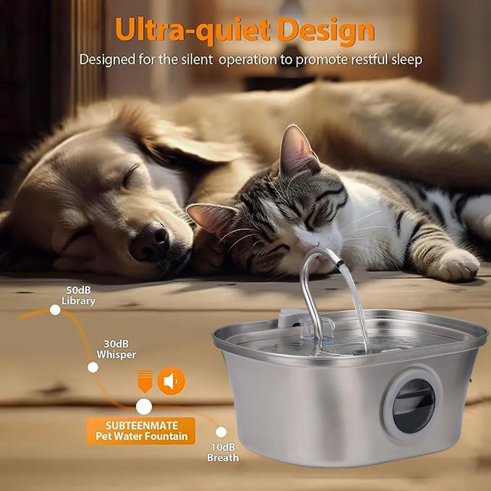 Cat Water Fountain Stainless Steel Automatic Pet Water Fountain Dog Water Dispenser with Water Level Window 3.2L for Cats