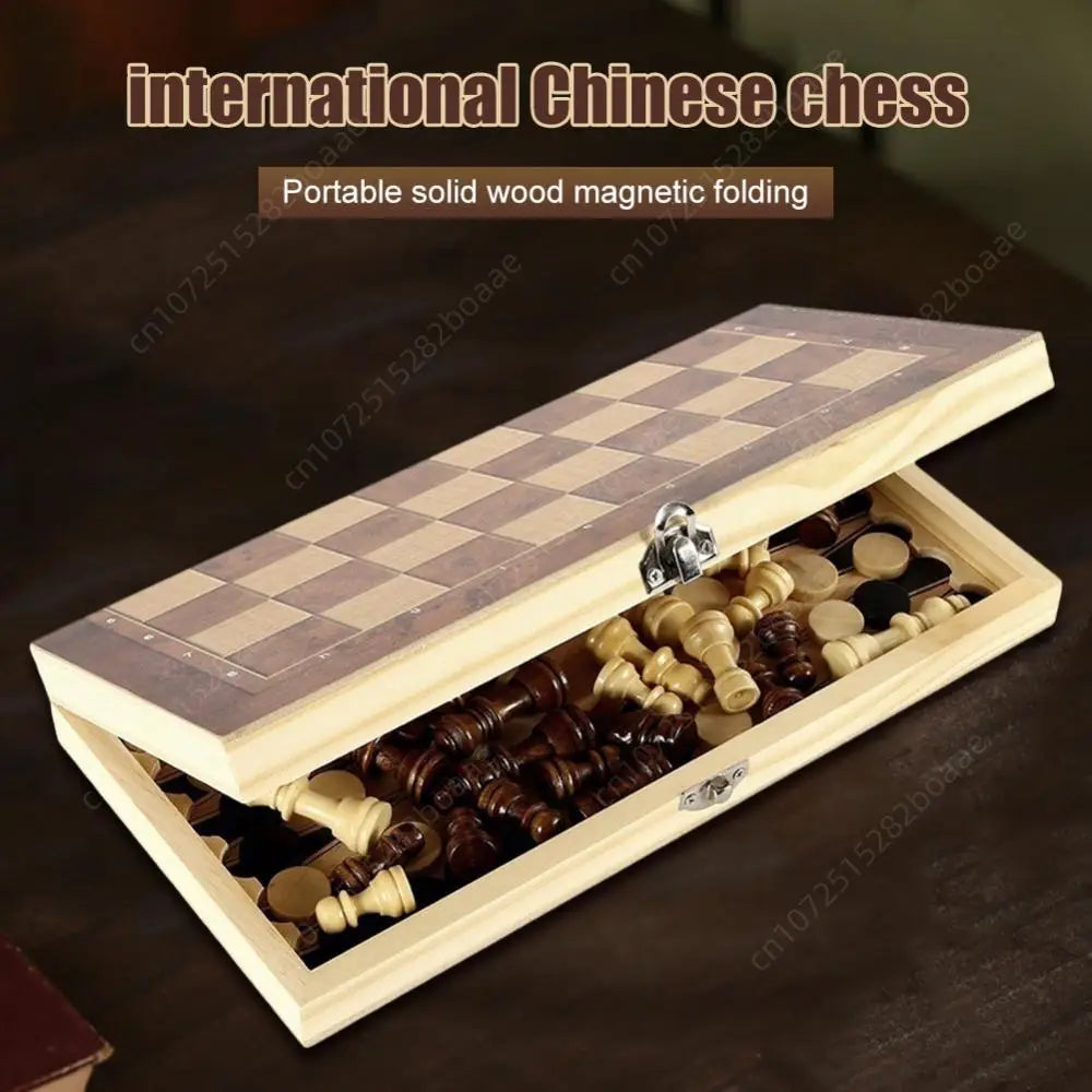 Chess Game Board Folding Storage Wooden Chess Board Sets Exquisite Chess Set Chess and Checkers Game Set Travel Chess Sets