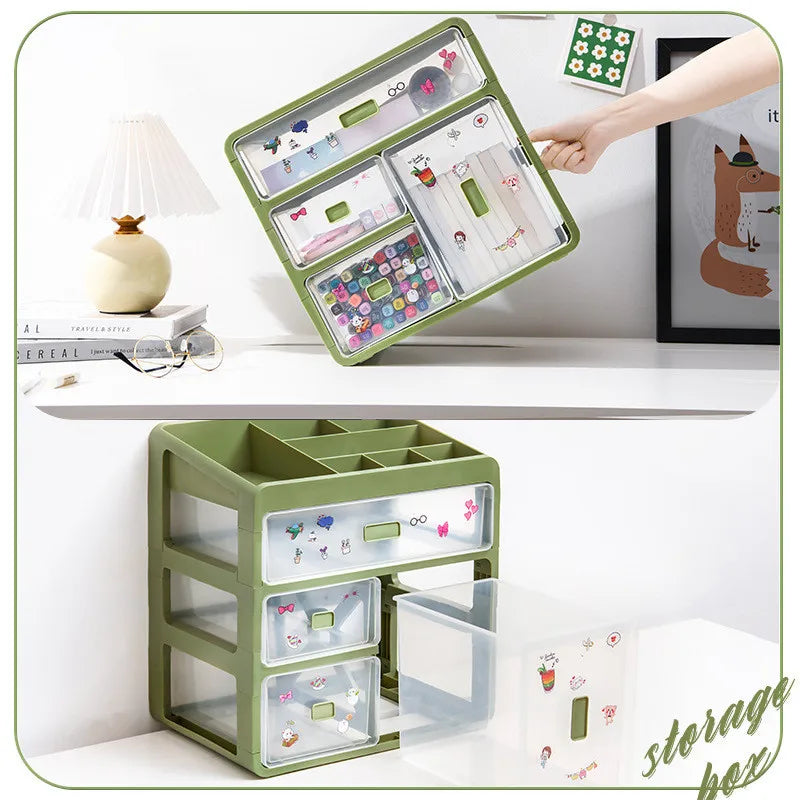 4Layers Office Desktop Green Clear Documents Stationery Storage Box Home Bedroom Girls Skin Care Jewelrys Sundry Organizer Rack