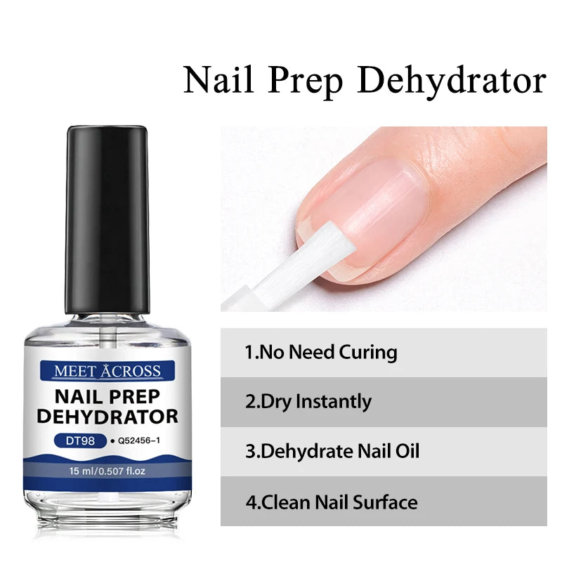 MEET ACROSS 15ml Nail Primer and Nail Prep Dehydrate Gel Polish No Need UV LED Lamp Long Lasting Nail Art Varnish For Manicure