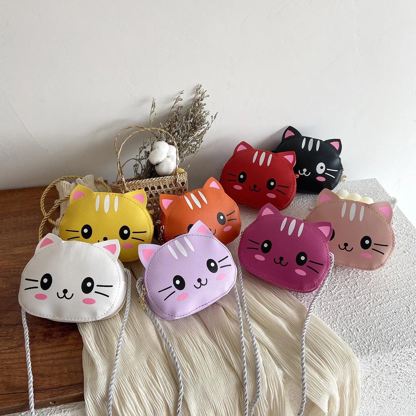 New Children's Mini Handbags Baby Girls PU Leather Small Shoulder Crossbody Bags Cute Cat Kids Coin Purse Wallet Money Bag