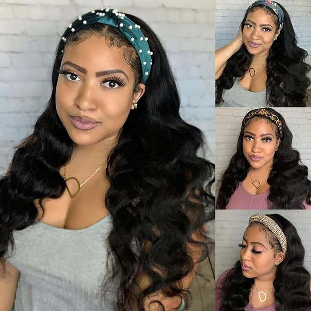 Body Wave Headband Human Hair Wig Machine Made Human Hair Wig Ready To Wear Headband Body Wave Remy Human Hair Wigs for Women