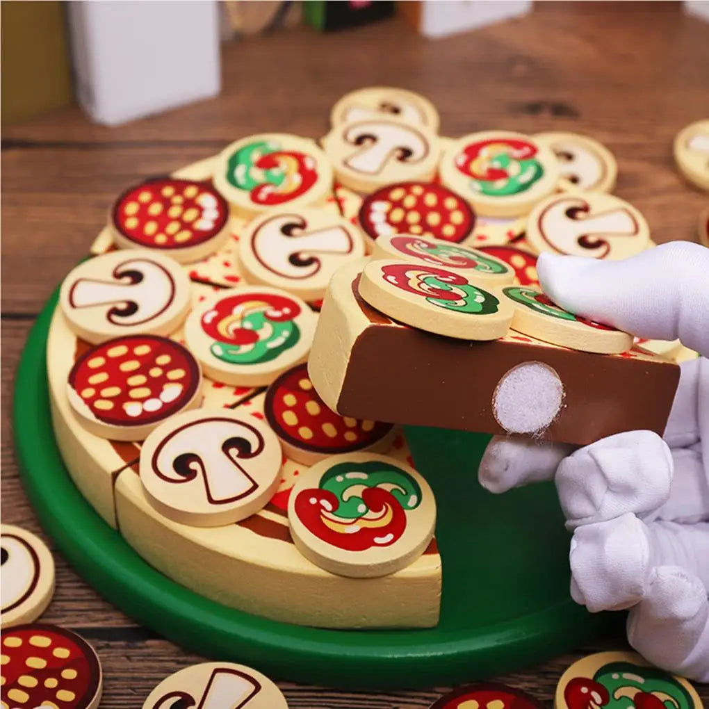 Wood Pizza Toy Educational Food Set Simulation Kids Children Pretend Early Education Party Supplies Building Block