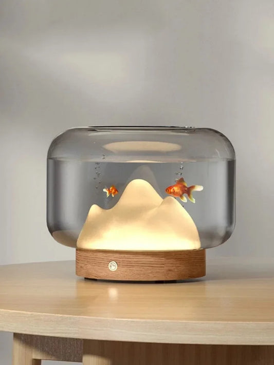 Mini Small Fish Tank Snow Mountain Lamp Living Room Desk Miniature Creative Aquarium Thickened Glass Fish Aquariums Pet Decorate