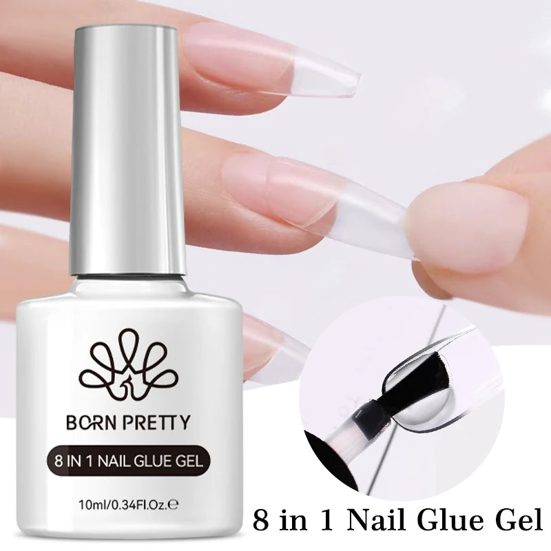 BORN PRETTY 10ML 8-in-1 Strong Nail Glue Gel Nail Polish Transparent Clear Function Gel Thickness Rubber Base Rhinestone Glue