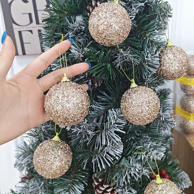 30/6pcs Glitter Champagne Gold Christmas Balls Sparkling Xmas Tree Hanging Ball Pendants Christmas New Year Party Decor Ornament