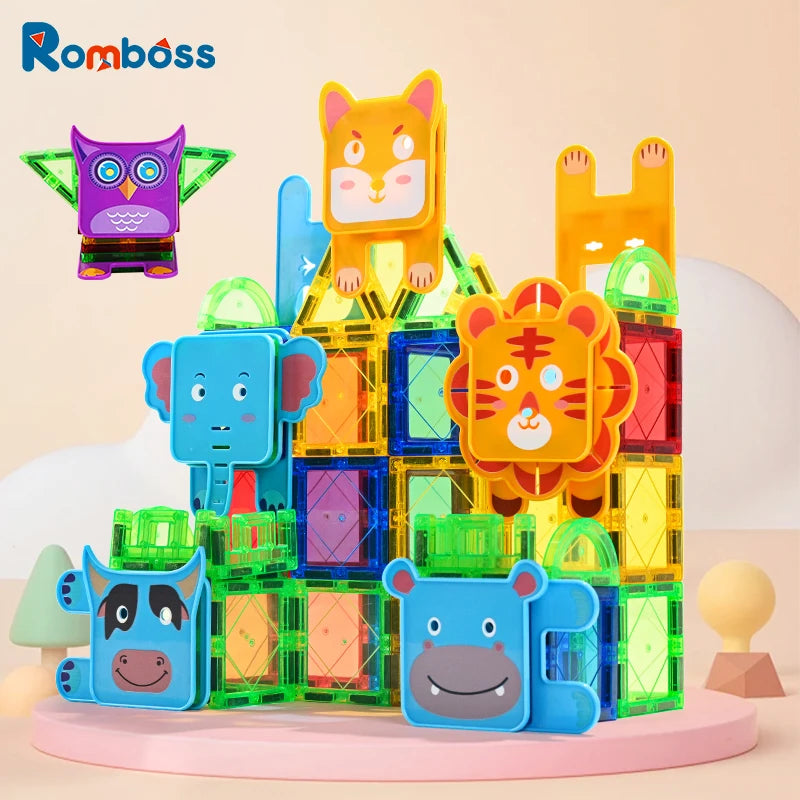 Romboss Animal Magnetic Building Blocks Set for Kids Magnetic Construction Tiles Montessori Educational Toys Christmas Gifts