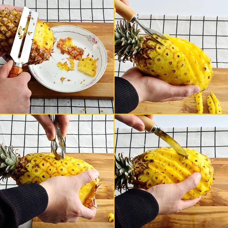 1 Set New Stainless Steel Pineapple Peeler Seed Remover Easy Sugarcane Knife Cutter Vegetable Fruit Salad Kitchen Gadgets