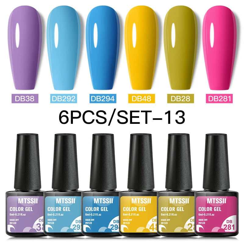 6PCS/SET Color Nail Gel Polish Set Kits  Base Top Coat  Varnish Soak Off UV Gel LED Semi Permanent All For Manicure Nail Art