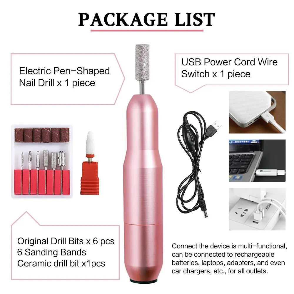 Nail Drill - Professional Electric Nail Drill File Machine Portable Electric Nail Filer with Nail Drill Bits Sanding Bands