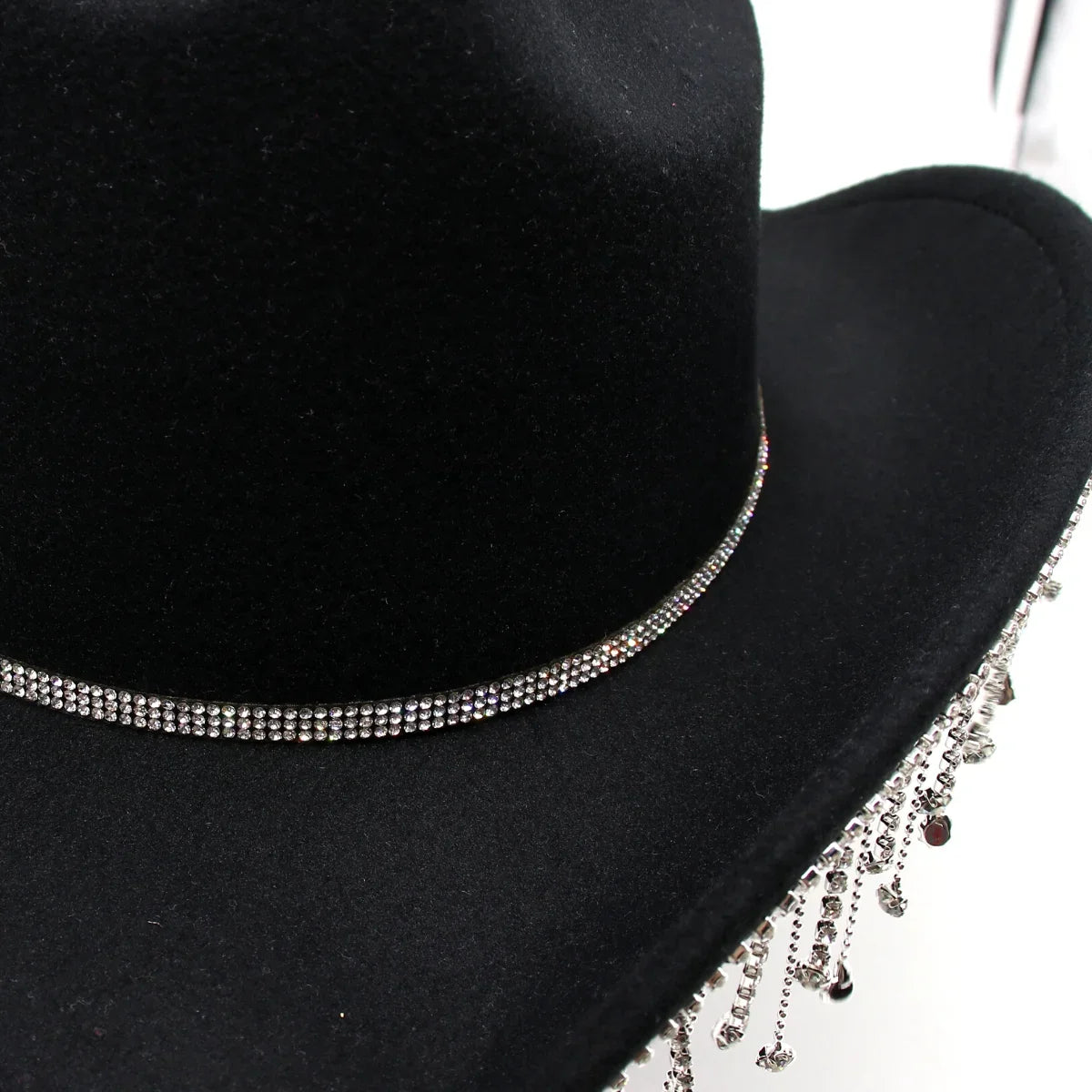 Fluorescent Colorful Tassel Women's Cowboy Hat Rhinestone Fringe Black Western Cowgirl Hats Bride Crystal Solid Party Dress Hats