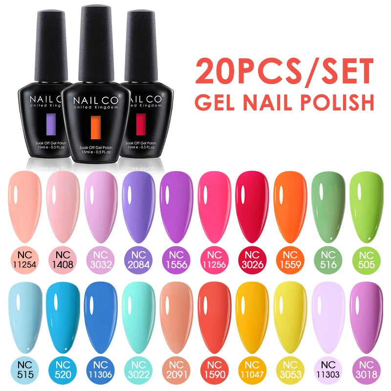 NAILCO 15ml 10/20pcs Gel Nail Polish Set Spring Summer Color UV Gel Nail Art All For Manicure  Gel Paint For DIY Professionals