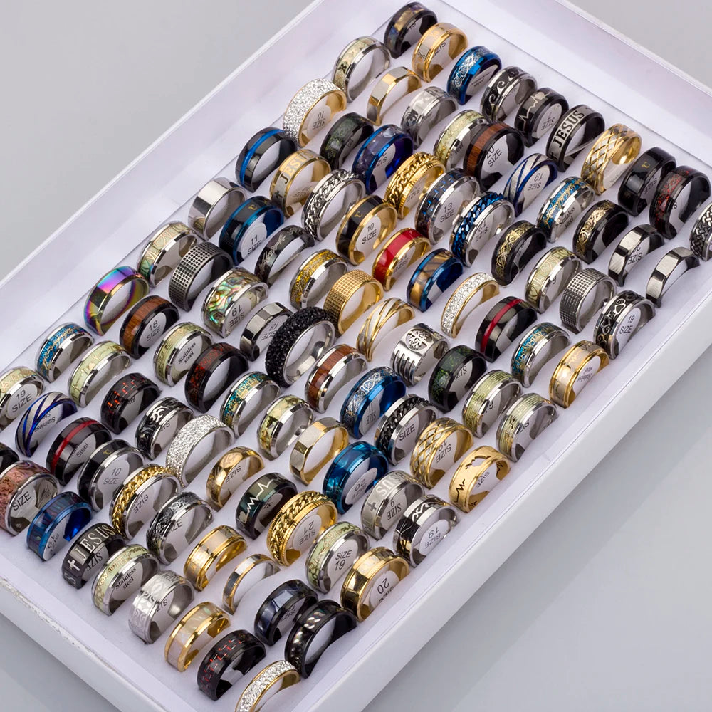 30 Pieces/Lot Mix Top High Quality Stainless Steel Ring for Men 2022 Fashion Jewelry Size 17-23mm Party Gift